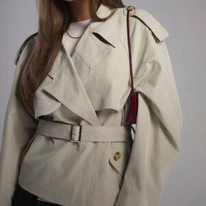 Casual Women's Oversized Tie Waist Short Trench Coat